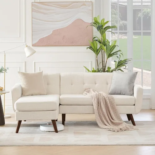 Vista 3 de Tbfit Sofá en Forma de L, Sofás Seccionales Modernos de Mediados de Siglo de 80" de Ancho, Sofás de 3 Plazas con Chaise Lounge Amplio, Sofá Beige