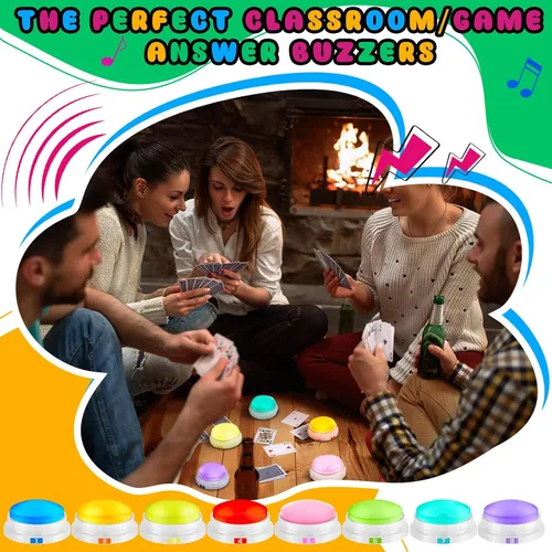 Vista 3 de 8 zumbadores grabables para juegos de trivia, zumbador de Family Feud para adultos, zumbadores de juegos con luces y sonido, zumbador de respuesta