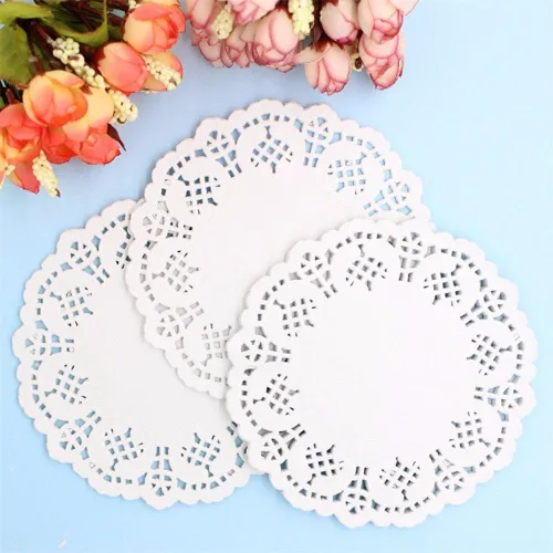 Vista 3 de DECORA - Tapones redondos de papel de encaje blanco de 3.5 pulgadas para decoración de vajilla de boda, paquete de 100