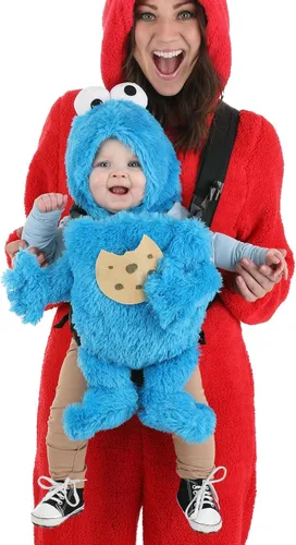 Vista 4 de Accesorios de disfraz de personajes de Barrio Sésamo Disfraces de Elmo Infantil, Monstruo Galleta y Oscar el Gruñón