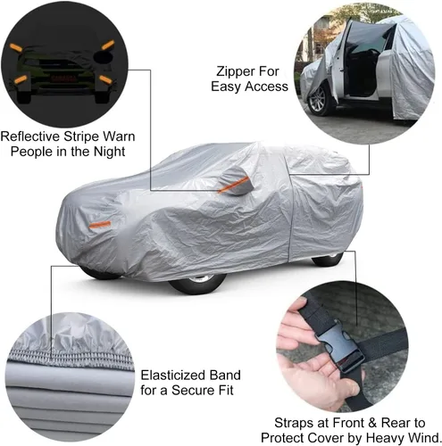 Vista 4 de SEAZEN - Funda de coche para Jeep Wrangler de 6 capas, impermeable para todo tipo de clima, funda resistente para 4 puertas Wrangler CJ, YJ, TJ