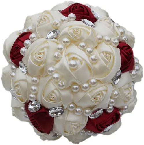 Vista 7 de S_SSOY Ramos de boda románticos personalizables con flores de seda para novia, ramo de broche de dama de honor para novia, con cinta de cristal