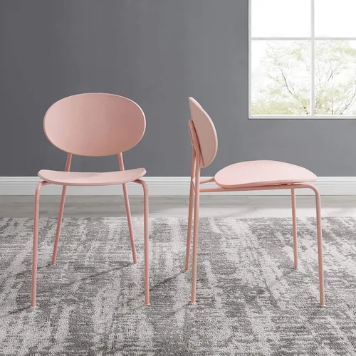 Vista 2 de Modway Palette - Silla moderna de plástico moldeado para comedor, color rosa, juego de 2, viene totalmente montada