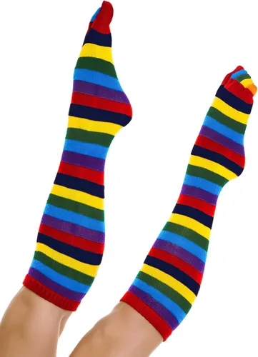 Vista 5 de 2 pares de calcetines con punta de arco iris, calcetines de 5 dedos, calcetines altos a rayas coloridas para Navidad, niñas y mujeres (arcoíris)