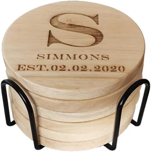 Vista 7 de Posavasos de madera personalizados para bebidas, grabado personalizado, monograma, grandes regalos para familiares, amigos o para ti mismo