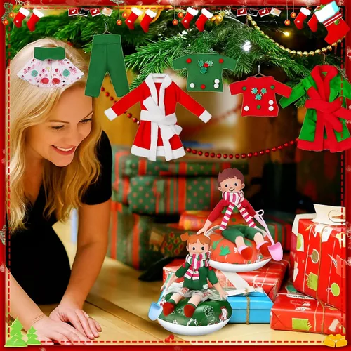 Vista 3 de Cutecrop Juego de 20 accesorios de muñeca de Navidad que incluye ropa de Navidad, bata de baño, bufanda, faldas, delantal, sombrero de chef
