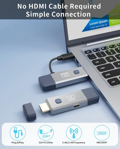 Vista 2 de Transmisor y receptor HDMI inalámbrico Extensor de 328 pies/328.1 ft Entrada de decodificación 4K Salida 1080P Plug & Play Portátil 2.4G/5.8G