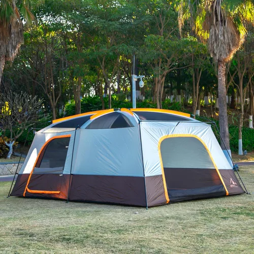 Vista 8 de KTT Extra Large Tent 10-12-14 Person(B),Family Cabin Tents,2 Rooms,3 Doors and 3 Windows with Mesh,Straight Wall,Waterproof,Double Layer,Big Tent