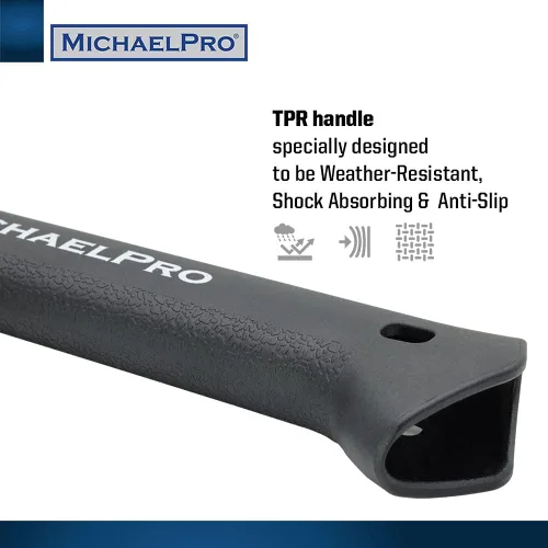 Vista 3 de MichaelPro MP004009 - Hacha de campamento de 9 pulgadas con mango de fibra de vidrio resistente al clima y absorbente de impactos, con funda