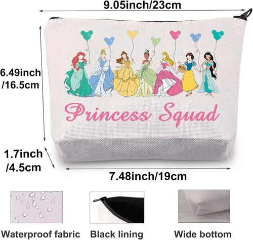 Vista 2 de BWWKTOP Bolsa de maquillaje cosmético de escuadrón de princesa, regalos de grupo de princesas, bolsa con cremallera, mercancía de princesa