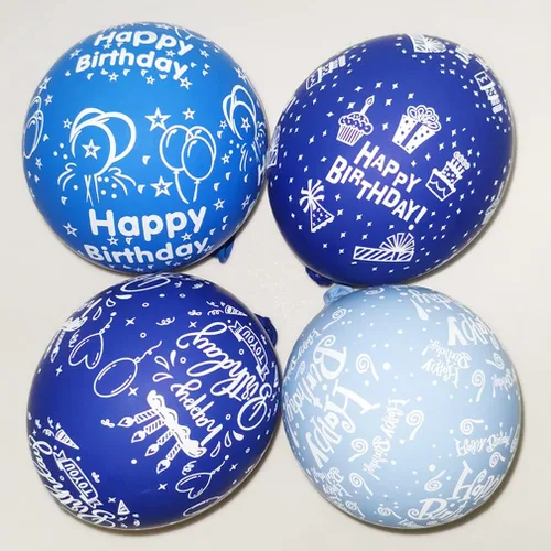 Vista 4 de 52 globos azules de cumpleaños con patrón de fiesta de cumpleaños para niños, decoración adecuada para fiestas de cumpleaños de niñas y niños, baby