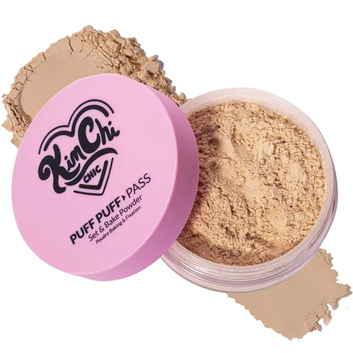 Vista 11 de KimChi Chic Beauty Puff Pass - Polvo fijador y sellador con la técnica baking, polvo suelto con borla extraesponjosa, maquillaje facial marrón suave