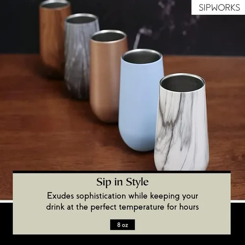 Vista 2 de Sipworks Vaso de vino de acero inoxidable de 8 onzas con aislamiento al vacío de doble pared, resistente a derrames, inastillable, para viajes