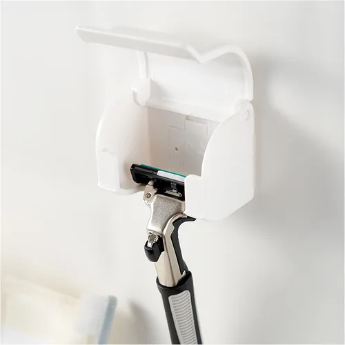 Vista 4 de EIKS Paquete de 2 soportes para maquinilla de afeitar, soportes de pared autoadhesivos para baño, ducha, mesa