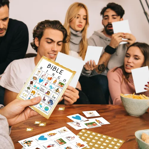 Vista 4 de Juegos de fiesta de bingo de Navidad con 24 jugadores, juegos de fiesta de Navidad para mujeres, suministros de fiesta, actividades familiares