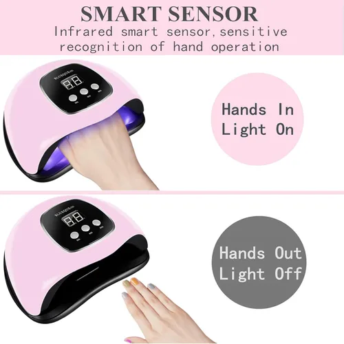Vista 4 de BIGBEAR - Luz UV para uñas, lámpara de uñas UV LED de 48 W para esmalte de gel, secador de uñas rápido con sensor automático, 3 ajustes