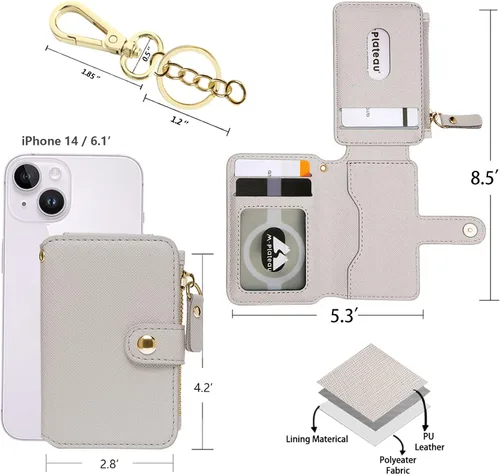Vista 21 de Cartera con llavero, tarjetero con bloqueo RFID de piel, funda para tarjetas de crédito con cremallera para mujer