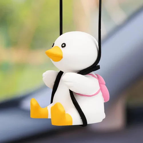 Vista 6 de Wonuu Colgante de coche de pato agitado, divertido adorno colgante de pato para espejo retrovisor, bonita decoración de coche