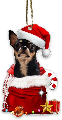 Vista 13 de Adorno acrílico plano de Navidad para perro de montaña bernés, adorable cachorro de montaña bernés en calcetín con bastones de caramelo, decoración