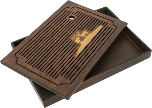 Vista 9 de Ufine Bandeja de té de gongfu de bambú de 15 pulgadas con drenaje de almacenamiento de agua Bandeja de servir de té chino Kung Fu Bandeja de mesa