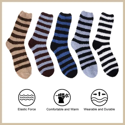 Vista 3 de YSense 5-6 Pairs Mens Fuzzy Socks Winter Slipper Fleece Socks Men