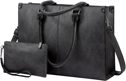 Vista 8 de LOVEVOOK - Bolsa de mano para laptop para mujer, bolsa de trabajo profesional de 15.6 pulgadas con embrague a juego, bolsa de cuero vintage