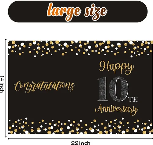 Vista 2 de Idealmuzik Tarjeta Jumbo de Feliz 10º Aniversario – Tarjeta de Felicitación de Congratulaciones Grande Plegada de 14x22 Pulgadas con Sobre, Tarjeta