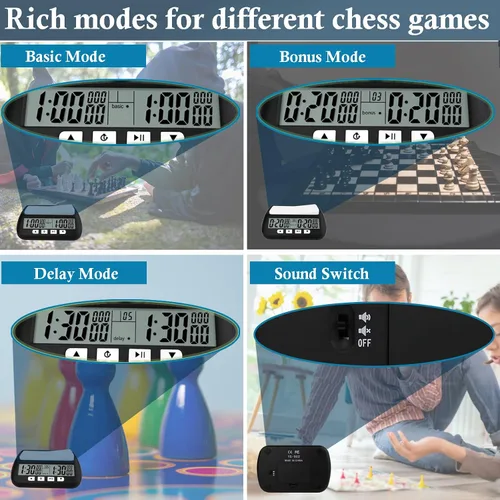 Vista 7 de Temporizador digital de reloj de ajedrez, temporizador de ajedrez QINFIEY para juegos de mesa, profesional con función de cuenta regresiva