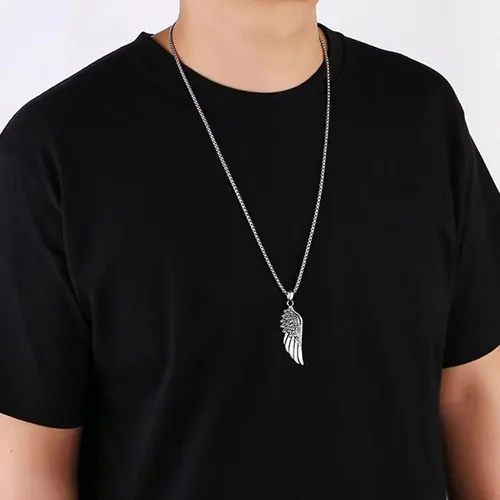 Vista 7 de Collar de ala de ángel de acero inoxidable con colgante gótico de plumas