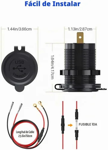Vista 7 de GemCoo Enchufe de cargador USB de 12 V/24 V, 36 W QC 3.0 puertos USB duales, interruptor táctil, indicador LED, resistente al agua, verde