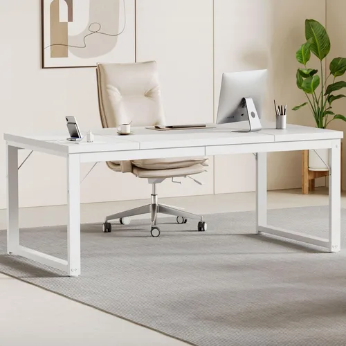 Vista 15 de Mericonia Escritorio de computadora, escritorio de juegos para espacios pequeños, mesa moderna de estilo simple para oficina en casa, mesa de Negro