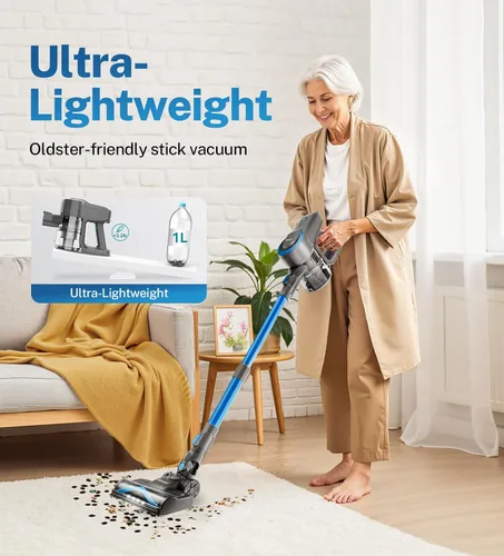Vista 7 de DEVOAC N300 Aspiradora inalámbrica, ligera de 6 en 1, aspiradora de palo, batería de 2200mAh hasta 40 minutos de funcionamiento, potente aspiradora