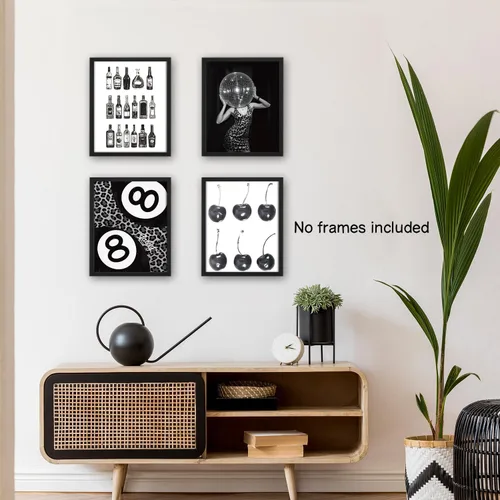 Vista 5 de NaZaUK Funky Retro Y2K Lucky 8 - Arte de pared de bolas de cerezo, pósteres de arte de pared blanco y negro, impresiones estéticas de moda