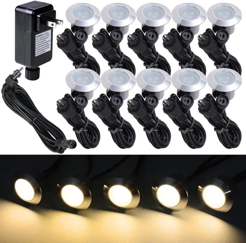 Vista 15 de Yescom Paquete de 5 luces LED de aluminio para terraza, iluminación de paisaje de bajo voltaje de 12 V, blanco cálido de 3000 K, IP67, impermeable