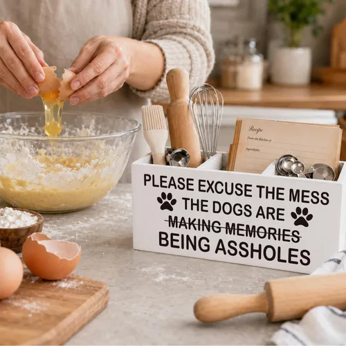 Vista 5 de Portalápices para perros regalos para mujeres y hombres, regalos para amantes de las mascotas, Please Excuse The Mess The Dogs are Being Assholes