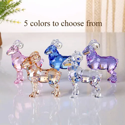 Vista 4 de Colección de figuras de animales de cabra de cristal, estatua coleccionable para decoración del hogar (azul)