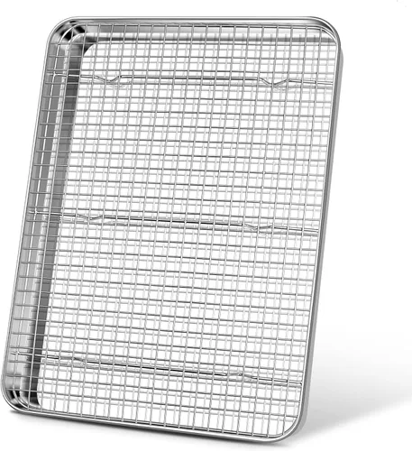 Vista 9 de Joyfair - Bandeja para hornear de 9 pulgadas con estante de enfriamiento, bandejas para horno tostador de acero inoxidable con rejillas de rejilla