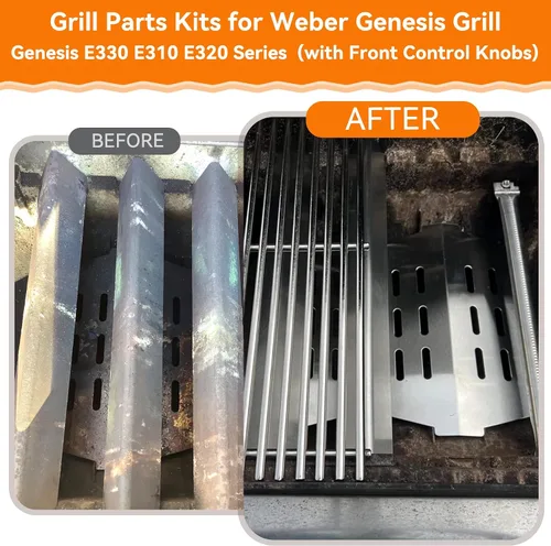 Vista 2 de SafBbcue Kit de piezas de repuesto para parrilla Weber Genesis serie 300, rejillas de parrilla de acero inoxidable 7524, barras aromatizantes 7620