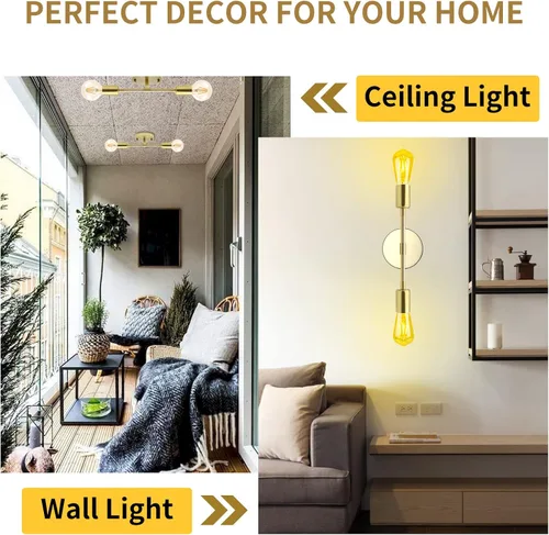 Vista 3 de Moderna lámpara de pared E26 con enchufe dorado cepillado, lámpara de pared de mediados de siglo, iluminación de techo para pasillo, sala de estar 2