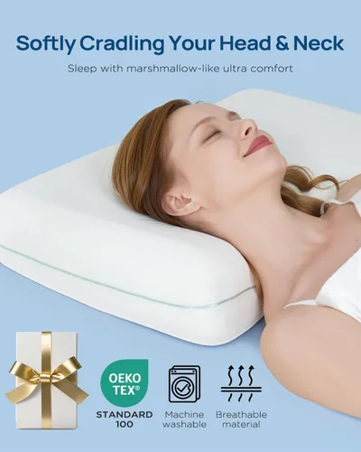 Vista 5 de Releep Almohada refrescante de espuma viscoelástica suave, almohada cervical para dormir de lado, dormir de espalda y boca abajo, diseño ortopédico