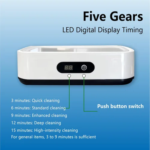 Vista 3 de Limpiador ultrasónico de joyas, máquina de limpieza ultrasónica mejorada de 49 KHz con 5 modos de temporizador digital para anteojos, joyas, correas