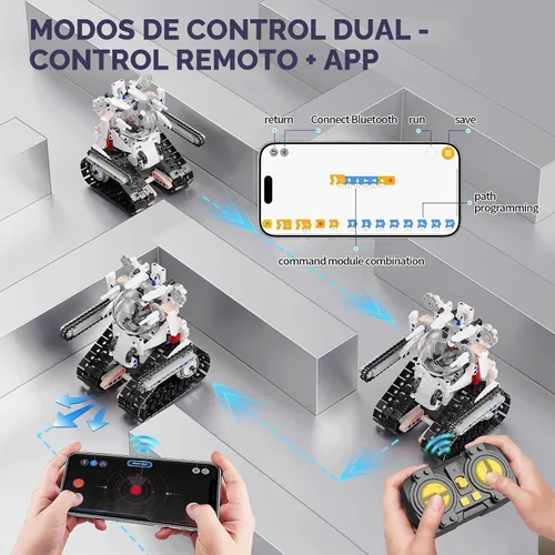 Vista 3 de Kit de construcción de robot RC STEM 5 en 1 para niños, juego de constructor de APP y control remoto, juguetes RC para niños bloques 419 piezas