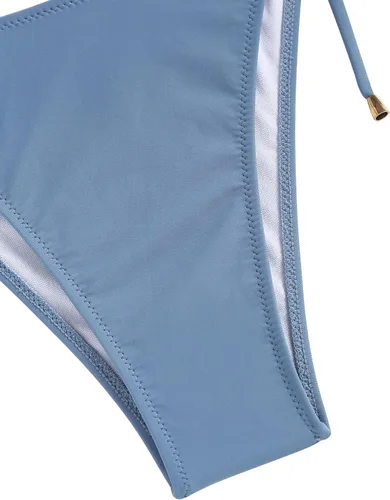 Vista 8 de ZAFUL Conjunto de bikini triangular para mujer, traje de baño de dos piezas de corte alto, traje de baño halter con lazo frontal, tanga