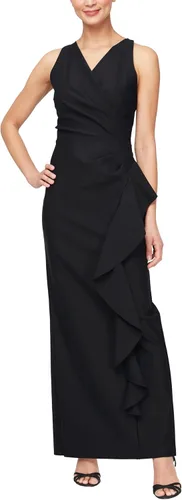 Vista 10 de Alex Evenings - Vestido largo adelgazante para mujer con falda lateral fruncida y volante en cascada Negro