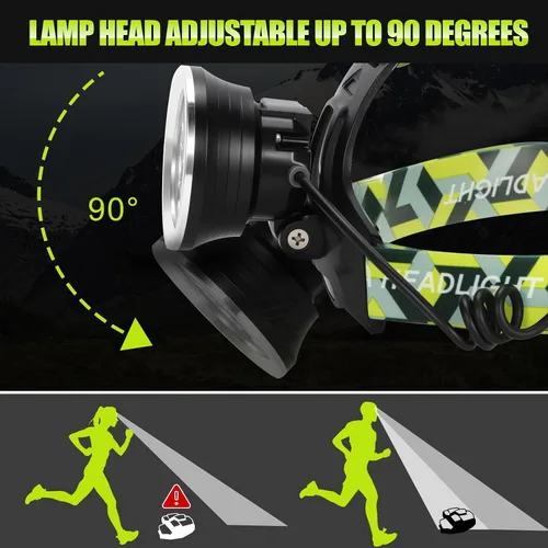 Vista 7 de Linterna frontal LED súper brillante, recargable, de alto lúmenes, impermeable, 4 modos, linterna de cabeza, linterna ligera para camping, correr