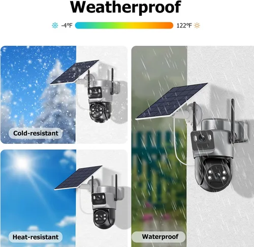 Vista 2 de Cámaras de seguridad solar de doble lente inalámbricas para exteriores, WiFi 6 5G/2.4G, vista de 360° panorámica/inclinación, cámara de seguridad