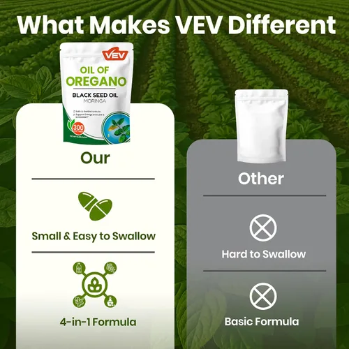 Vista 10 de VEV Aceite de orégano con aceite de semilla negra y moringa, orgánico, 300 cápsulas blandas
