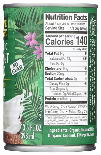 Vista 3 de Native Forest, Leche de Coco Orgánica Sin Azúcar, 13.5 Fl Oz