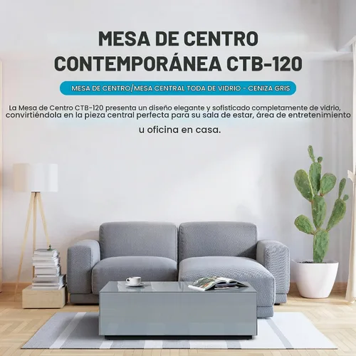 Vista 3 de SONOROUS Mesa de café Premium de vidrio templado - Modernas mesas de café gris rectangulares para sala de estar - Diseño de mediados de siglo