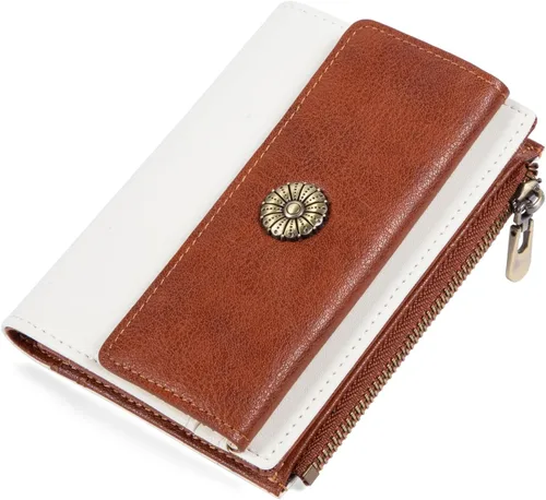 Vista 16 de Cartera pequeña para mujer, con bloqueo RFID, de piel suave, plegable, compacta, tarjetero para mujer, con bolsillo con cremallera, color negro